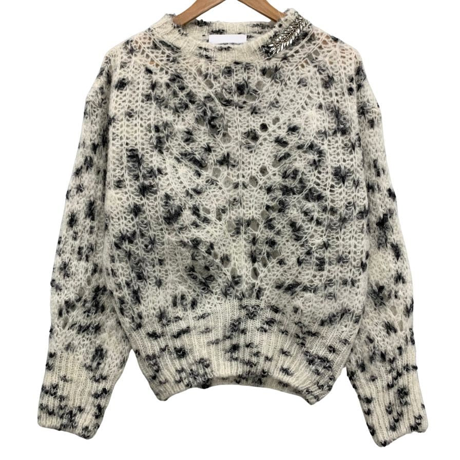 極美品◆ブランド ユニーク セーター モヘア混 襟元ビジューあしらい ハンドメイド イン イタリー レディース サイズ2 ホワイト系 BRAND UNIQUE 【AFB26】