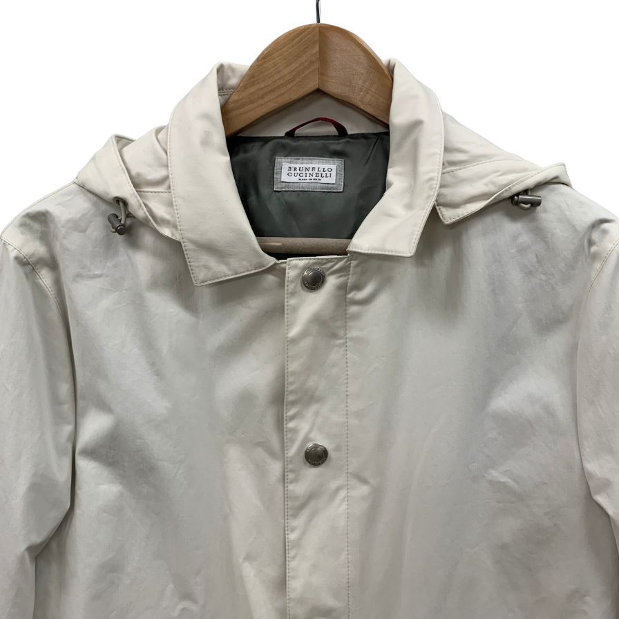 美品◆ブルネロクチネリ フーデッドコート ホワイト コットン メンズ サイズ46 BRUNELLO CUCINELLI 【AFB34】【同梱不可】