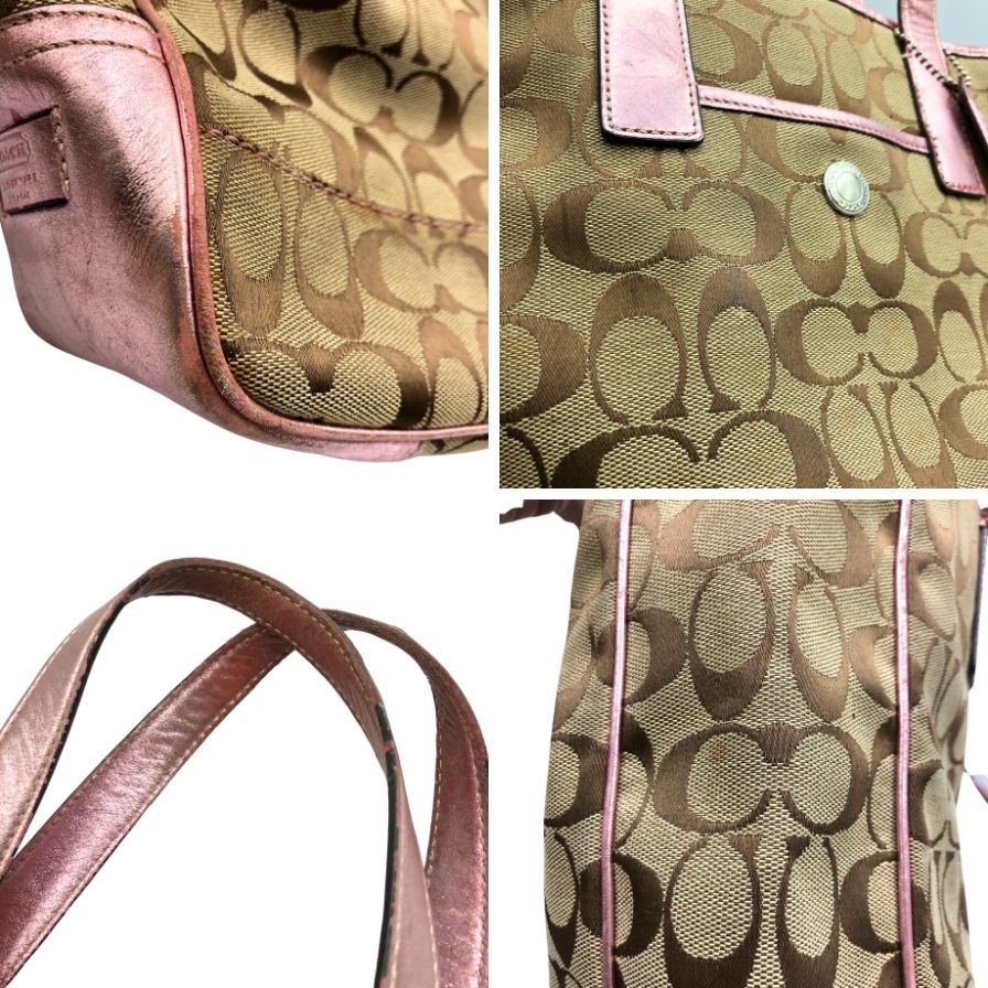 コーチ トートバッグ 7069 シグネチャー キャンバス バッグ 切替 ベージュ ピンク COACH【AFE11】