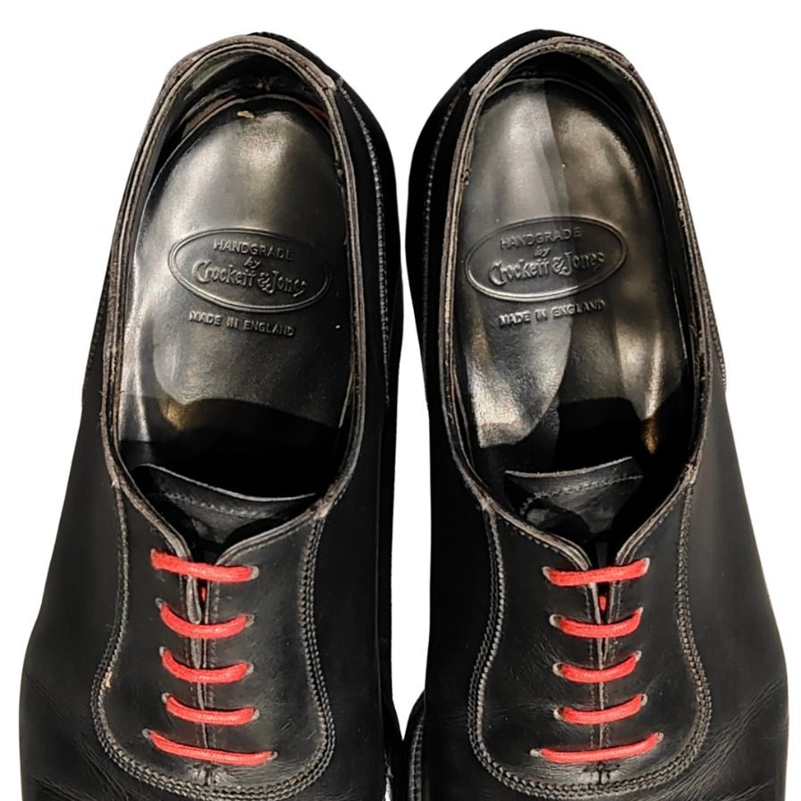 クロッケット&ジョーンズ レザーシューズ スタンフォード アデレード ブラック 紐カスタム赤 メンズ サイズUK6.5E CROCKETT&JONES ビジネスシューズ 約25.5cm【LA】【中古】