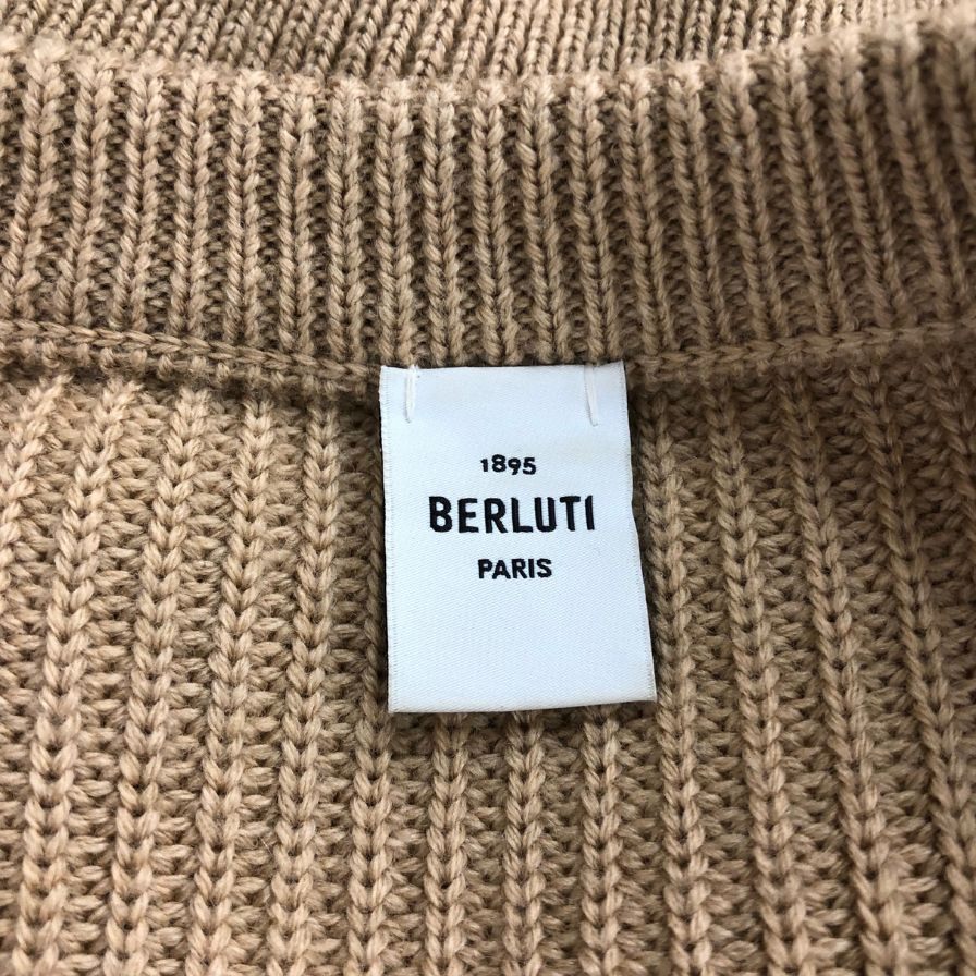 極美品◆ベルルッティ クルーネックニット ウール ベージュ系 メンズ サイズXL BERLUTI 【AFB43】