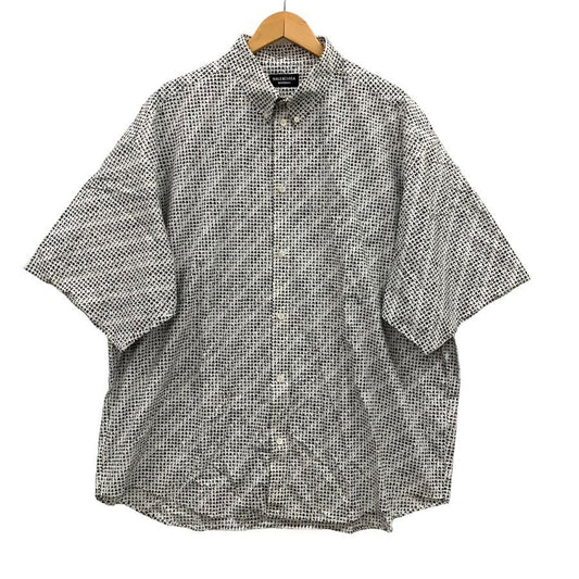 美品◆バレンシアガ ボタンダウンシャツ 半袖 647354 メンズ サイズ41 総柄 ホワイト ブラック BALENCIAGA WARDROBE 【AFB3】