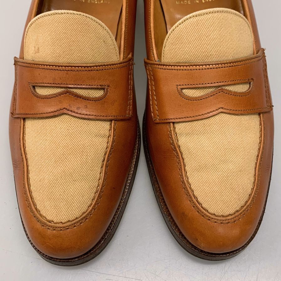 クロケット&ジョーンズ ローファー キャンバスコンビ メンズ ブラウン サイズUK5.5E CROCKETT&JONES 約24.0cm【AFC44-2】
