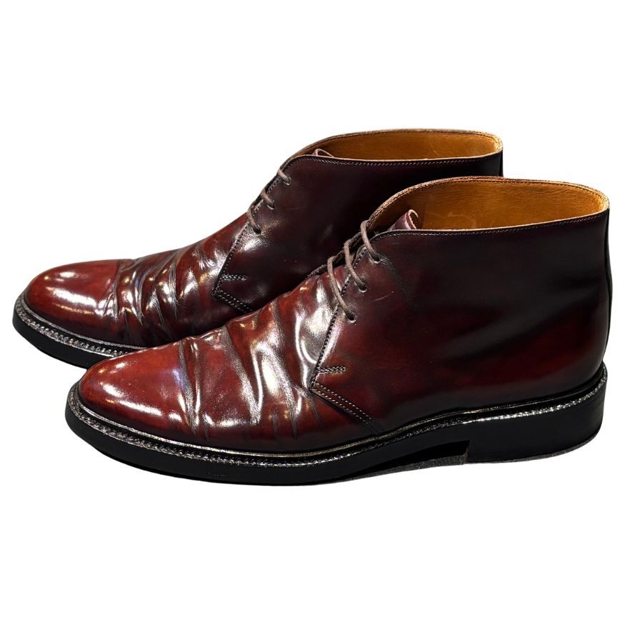 クロケット&ジョーンズ DORSET チャッカブーツ ガラスレザー バーガンディ サイズUK6.5E CROCKETT&JONES ビジネスシューズ 約25.5cm【LA】【中古】