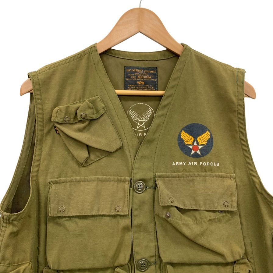 中古◆アルファインダストリーズ ベスト C-1 ヴィンテージ アーミー エアフォース カーキ メンズ サイズM ALPHA INDUSTRIES 【AFB51】