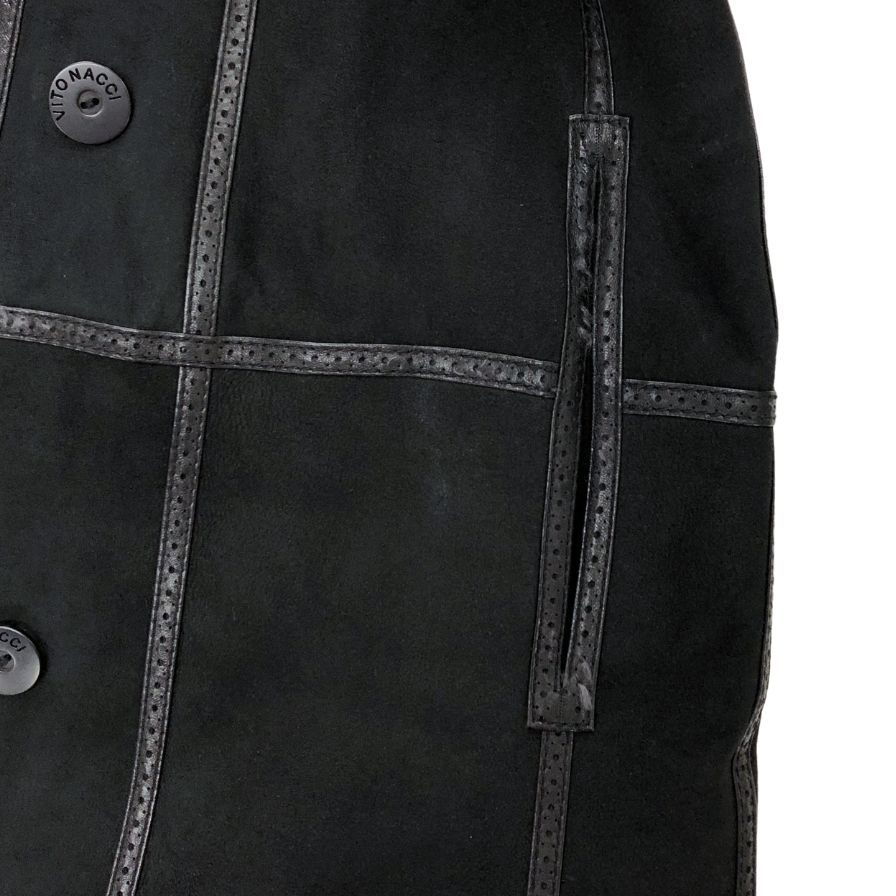 美品◆ヴィトナッチ ロングコート シェアード ミンク ファー ヌバックレザー ネイビー系 レディース VITO NACCI 【AFB52】
