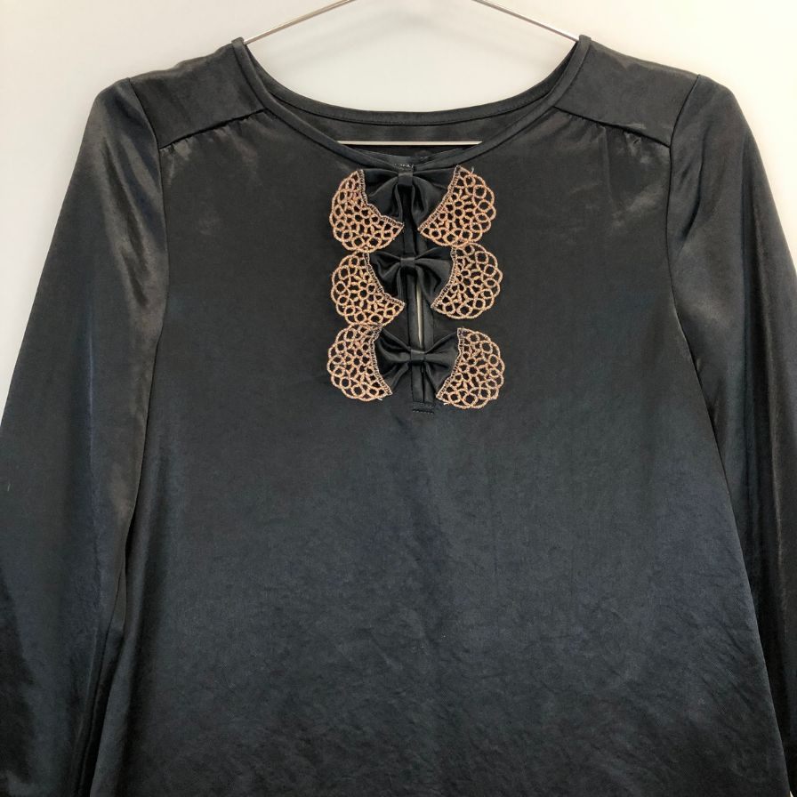 新品同様◆マークバイマークジェイコブス 長袖ワンピース ブラック リボンあしらい レディース サイズ0 MARC BY MARC JACOBS 【AFB32】