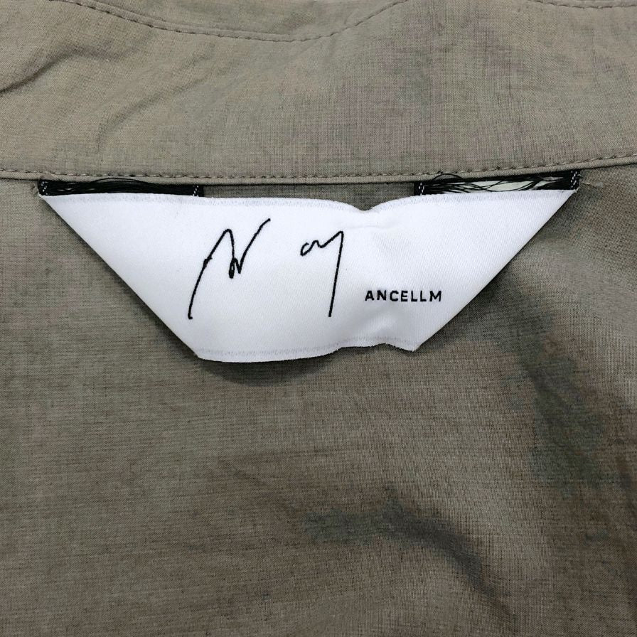 極美品◆アンセルム スキッパー ロングシャツ 長袖シャツ プルオーバー コットン リネン カーキ サイズ1 Ancellm 【AFB46】