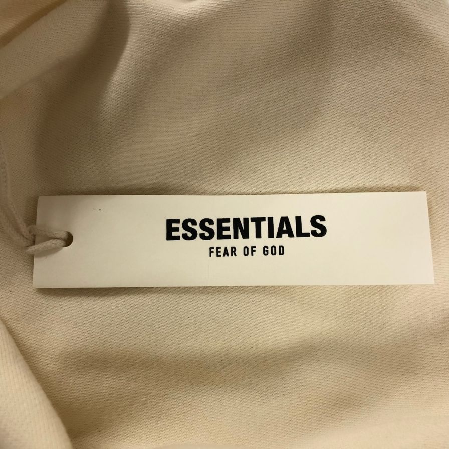 新品同様◆フィアオブゴッド エッセンシャルズ パーカー ロゴ メンズ サイズL ベージュ Fear of God ESSENTIALS 【AFB23】