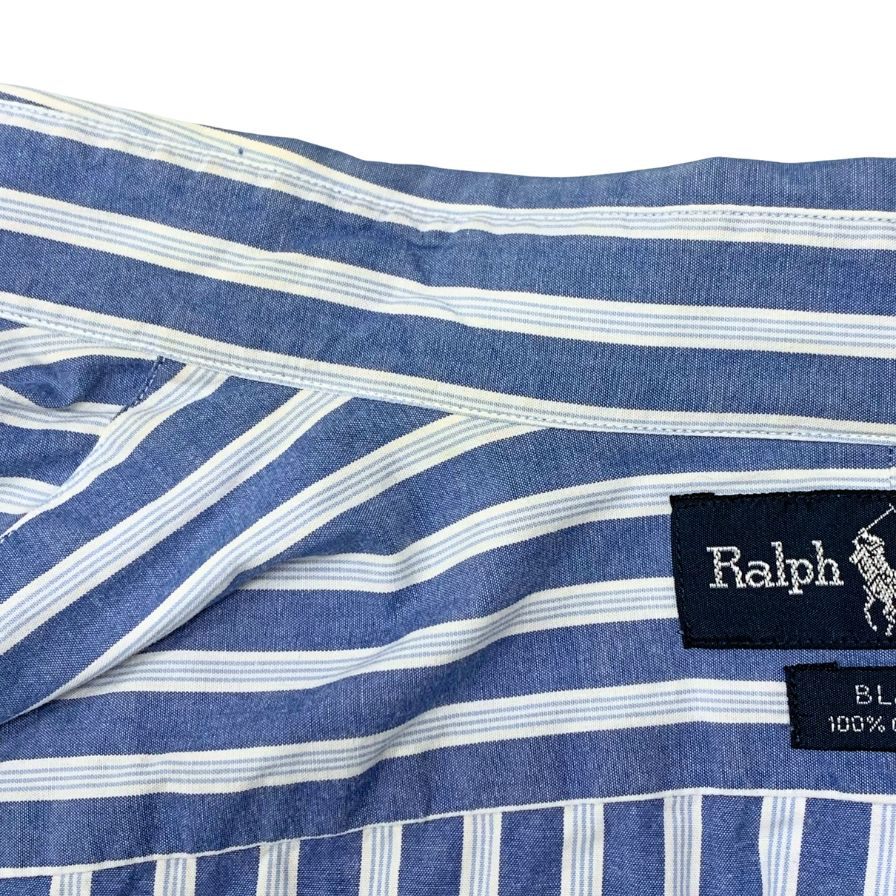 美品◆ラルフローレン 90S 長袖シャツ ストライプ ブルー系 サイズM Ralph Lauren 【AFB51】