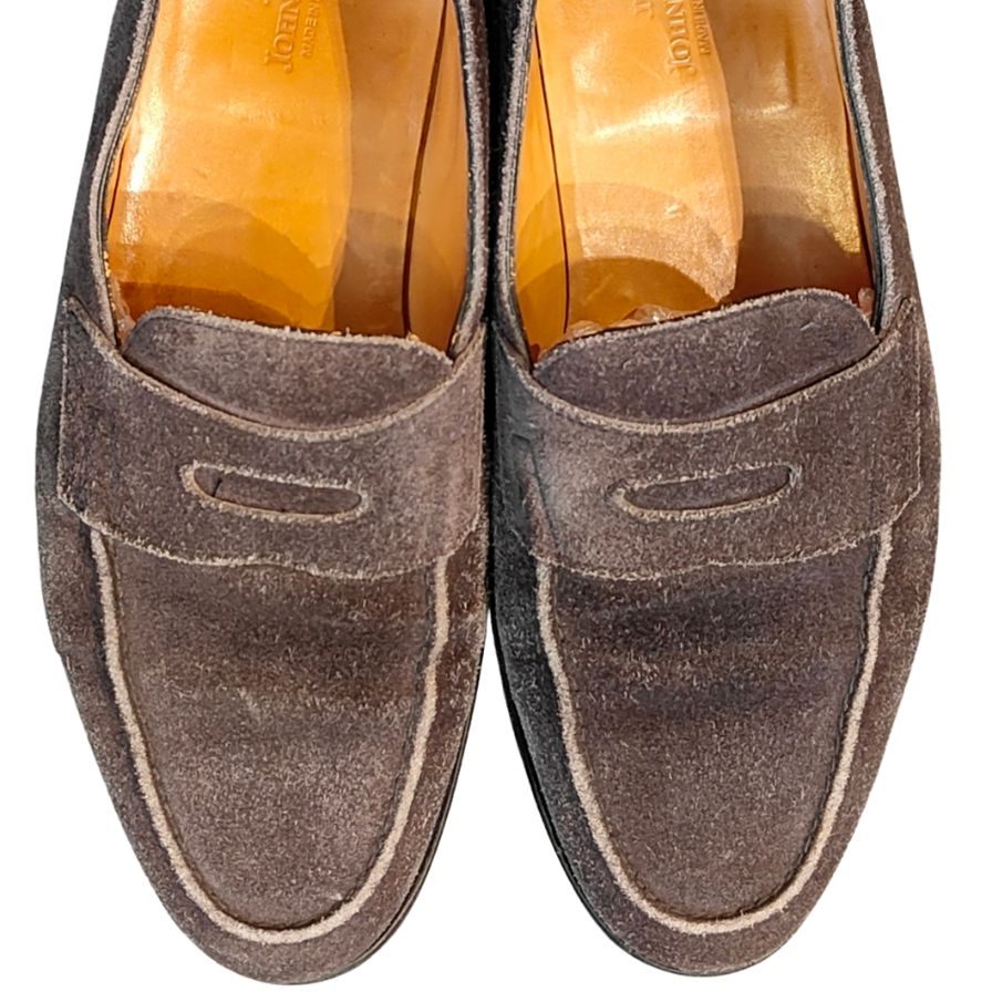 ジョンロブ レザーシューズ ペニーローファー ロペス スエード グレー UK6E メンズ JOHN LOBB ローファー 約24.5cm【LA】【中古】