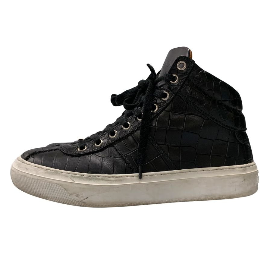 ジミーチュウ スニーカー ハイカット 型押し イタリア製 レディース ブラック サイズ39 JIMMY CHOO 約24.5cm【AFD9-2】