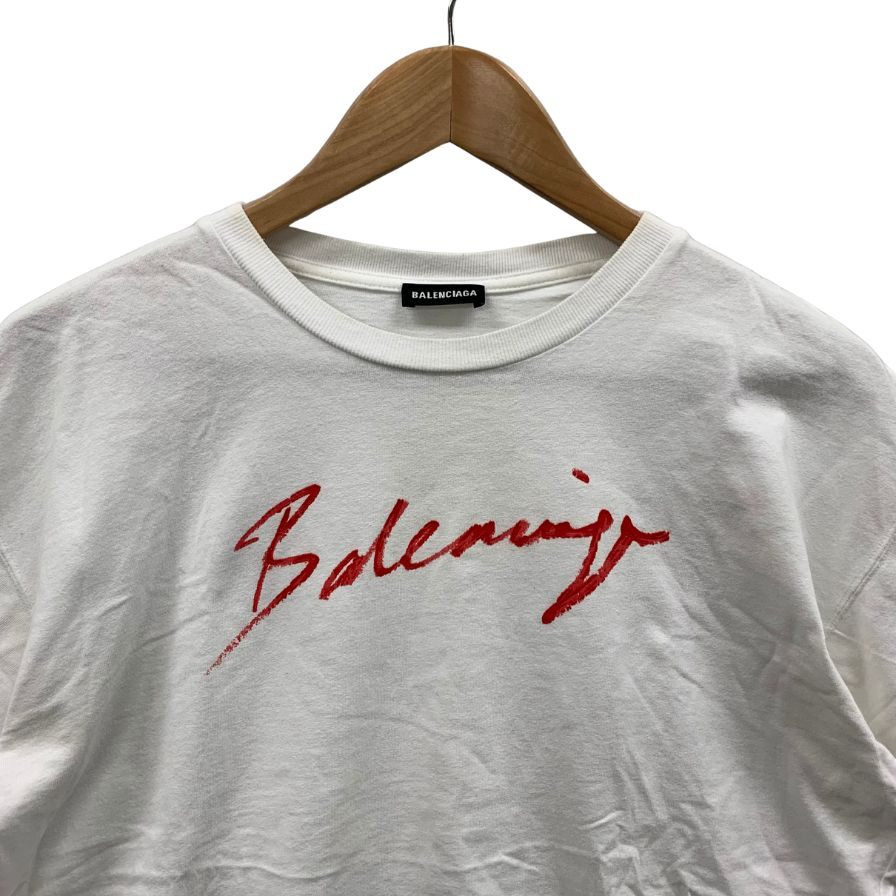 中古◆バレンシアガ リップ スティック ロゴTシャツ ユニセックス サイズXS ホワイト JP57 2019 00053 BALENCIAGA 【AFB4】
