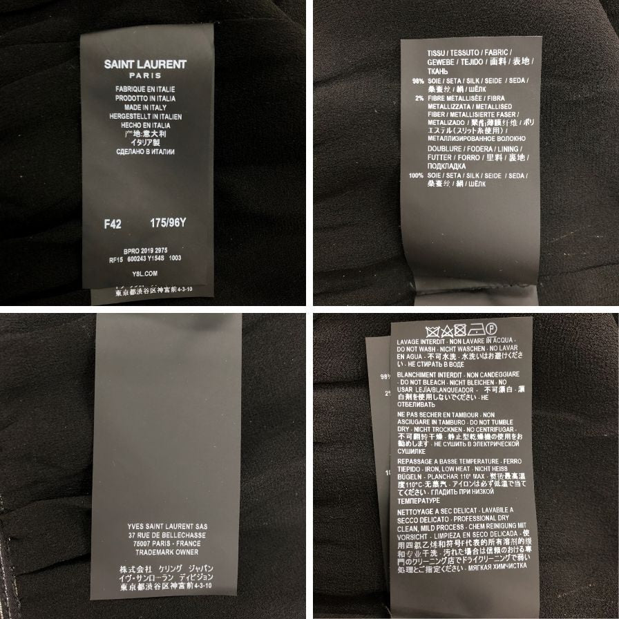 極美品◆サンローラン パリ ノースリーブ ワンピース シルク 2019 レディース サイズ42 ブラック SAINT LAURENT PARIS 【AFB13】