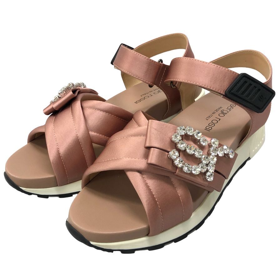 超美品☆Sergio Rossi☆ビジュサンダル☆38☆ セルジオロッシ サンダル ビジュー ピンク レディース サイズ38