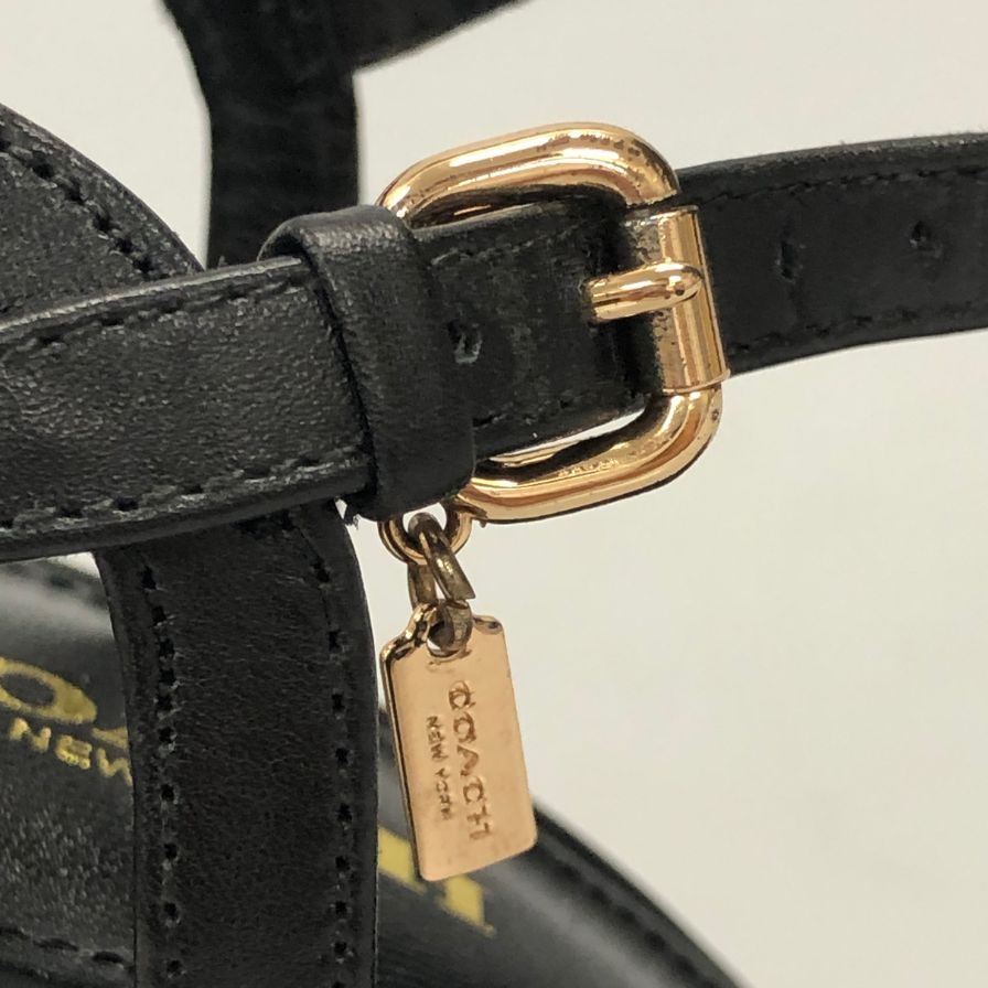 コーチ ヒールサンダル ストラップ ブラック レザー レディース サイズ5B COACH 約23.0cm【AFC42】