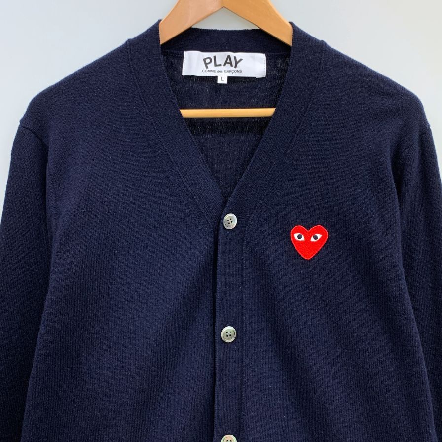美品◆プレイ コムデギャルソン カーディガン ワッペン ネイビー メンズ サイズL PLAY COMME des GARCONS 【AFB20】
