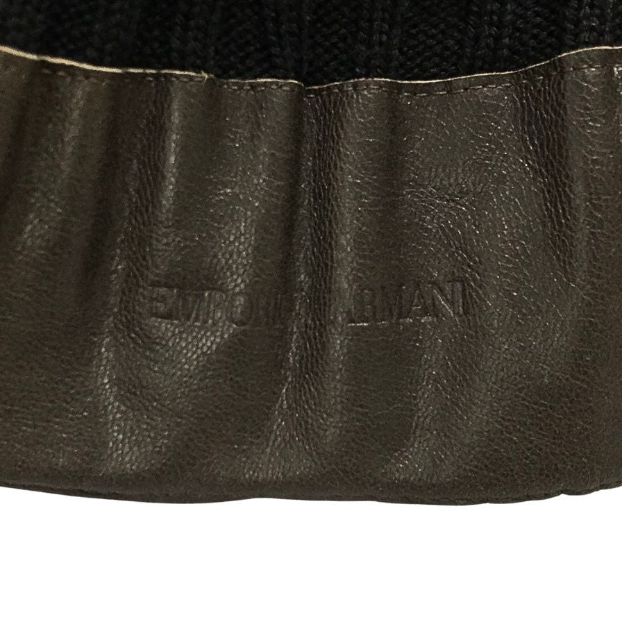エンポリオアルマーニ ニット帽 レザー切替 ブラック サイズ59 EMPORIO ARMANI