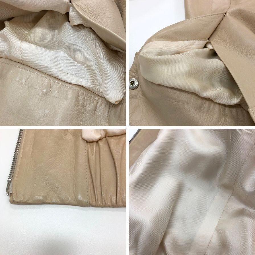 中古◆セリーヌ ノーカラージャケット ラムレザー ベージュ レディース サイズ42 CELINE 【AFB15】