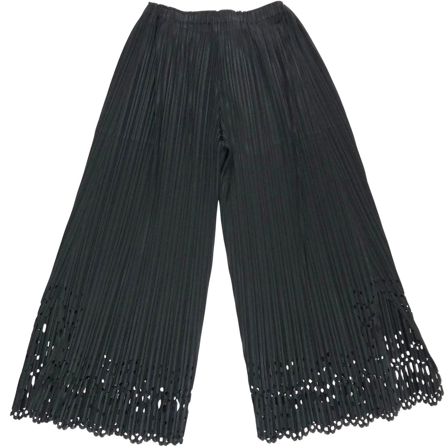 プリーツプリーズ ワイドパンツ レースカット ブラック サイズ2 PP73-JF525 PLEATS PLEASE ISSEY MIYAKE 【AFB10】