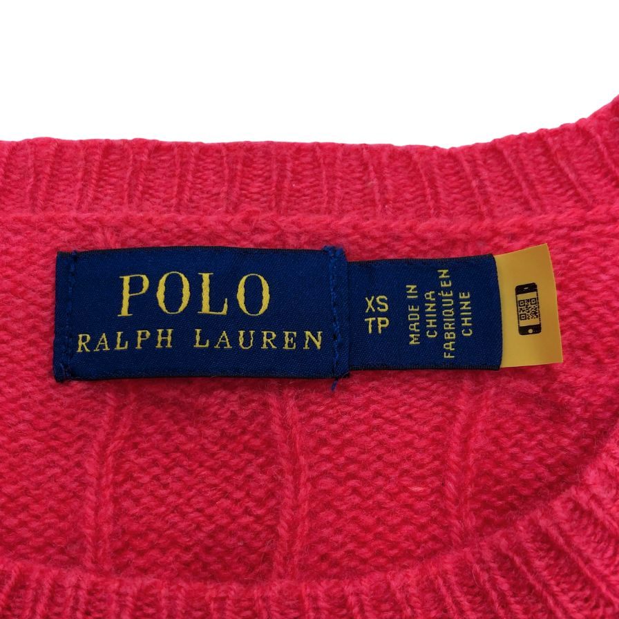 極美品◆ポロ ラルフローレン セーター ケーブル ニット ウール カシミア 刺繍 ロゴ ピンク レディース サイズXS POLO RALPH LAUREN 【AFB6】