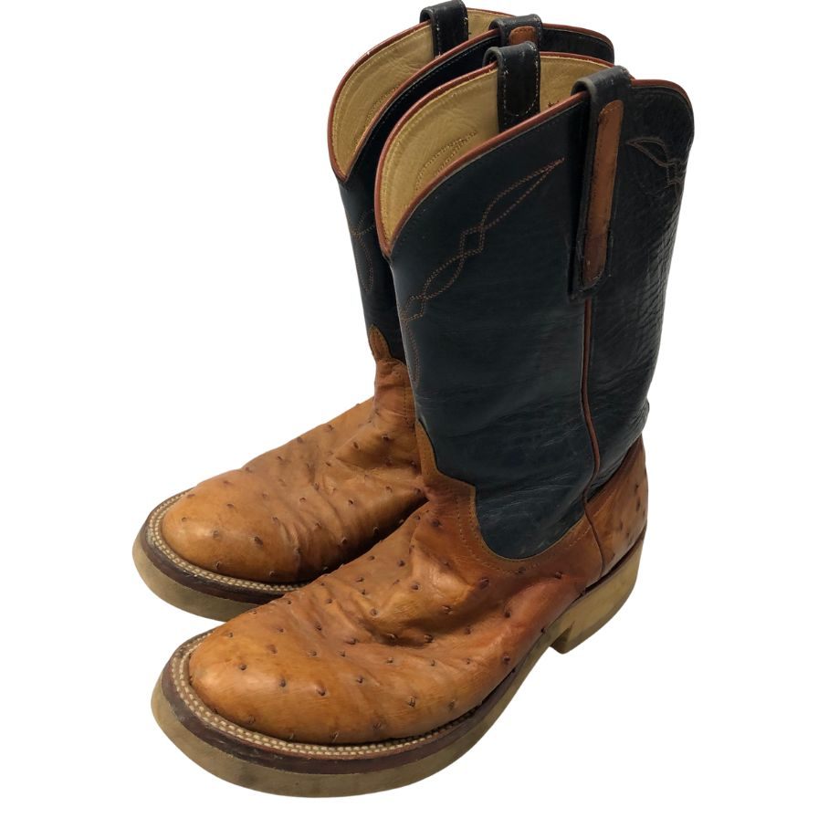 アンダーソン ビーン ブーツ カンパニー ローパーブーツ オーストリッチ&レザー コンビ メンズ サイズ8D ブラウン ネイビー ANDERSON BEAN BOOT COMPANY 約27.0cm【AFC54】