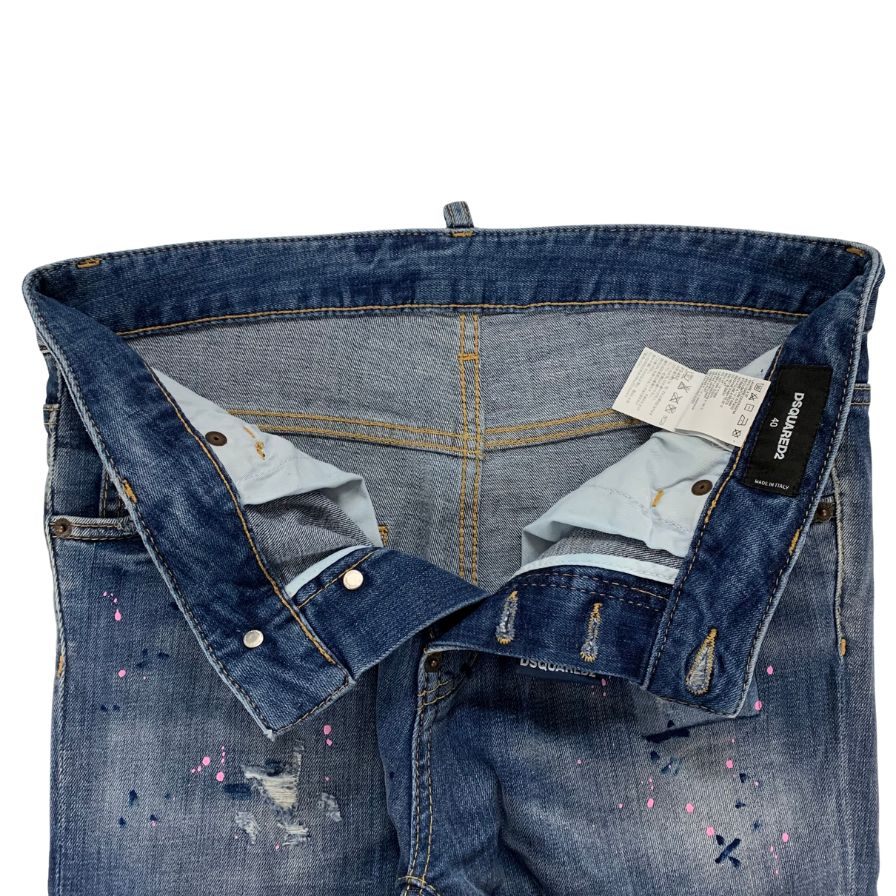 ディースクエアード デニムパンツ cool girl jean S75LA0628 ロゴ金具 ペイント加工 クラッシュ加工 コットン ポリウレタン ブルー系 レディース サイズ40 DSQUARED2 【AFB30】