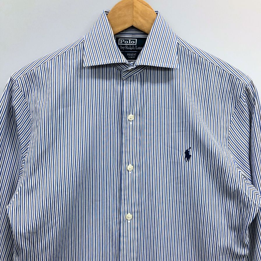 美品◆ポロ ラルフローレン 長袖シャツ 胸刺繍 ストライプ メンズ サイズ14 1/2 POLO RALPH LAUREN 【AFB17】