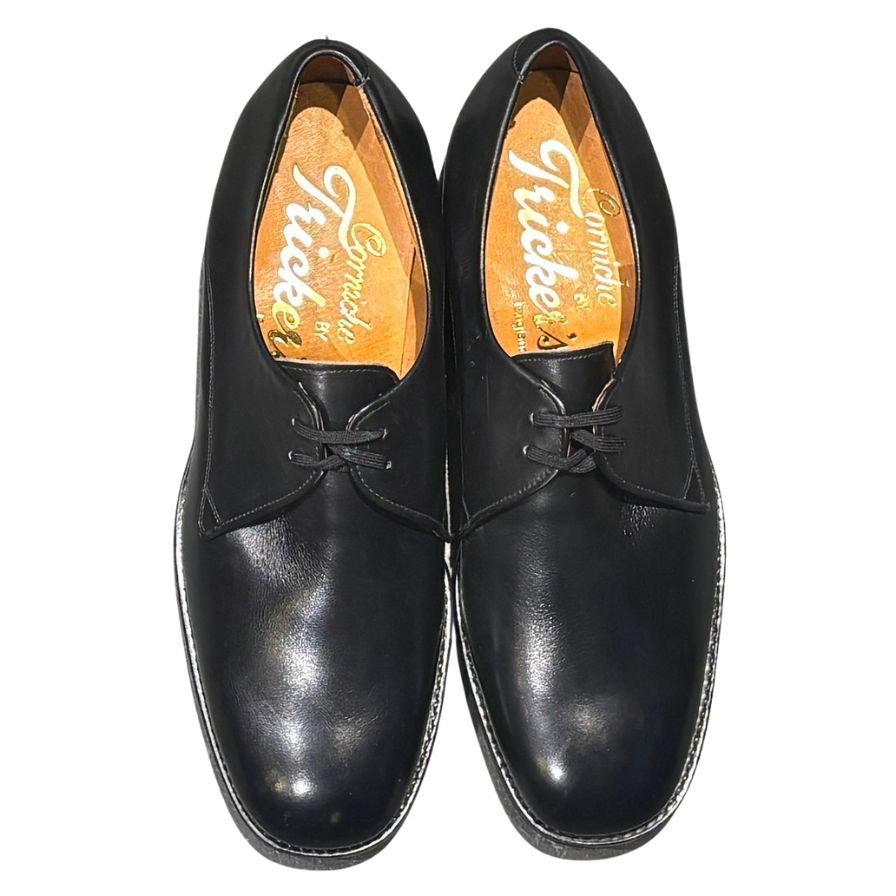 トリッカーズ レザーシューズ 筆記体ロゴ プレーントゥ ブラック サイズ6.5 メンズ Tricker's ビジネスシューズ 約25.0cm【LA】【中古】
