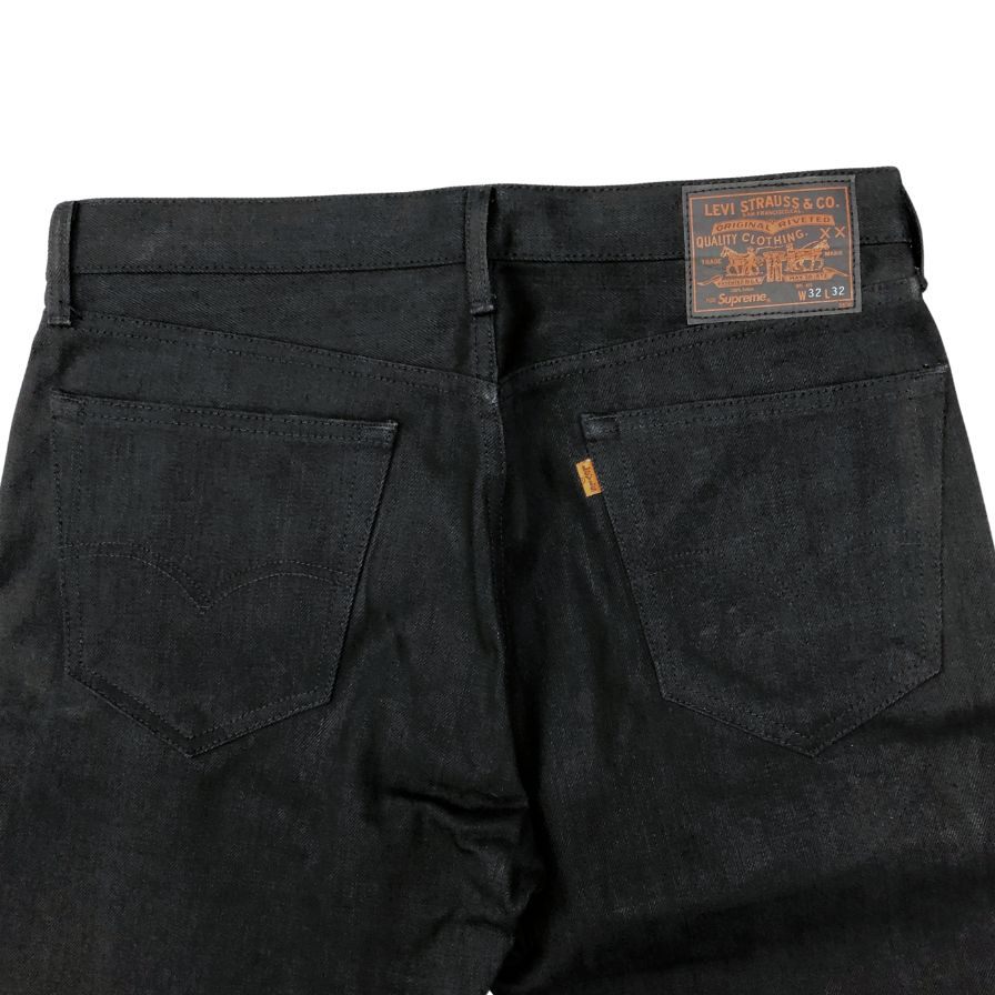 シュプリーム×リーバイス ブラックデニムパンツ 12AW 505 ジップ フライレオパードあしらい メンズ サイズ32×32 ブラック SUPREME×Levi's 【AFB31】