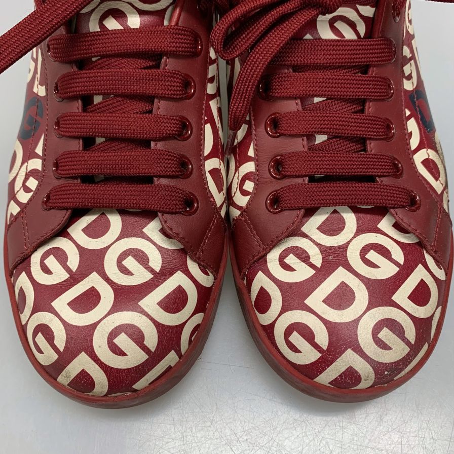 ドルチェ&ガッバーナ レザースニーカー CS1570 総柄 ロゴ デザイン レッド レディース サイズ37 DOLCE & GABBANA 約24.0cm【AFC30】