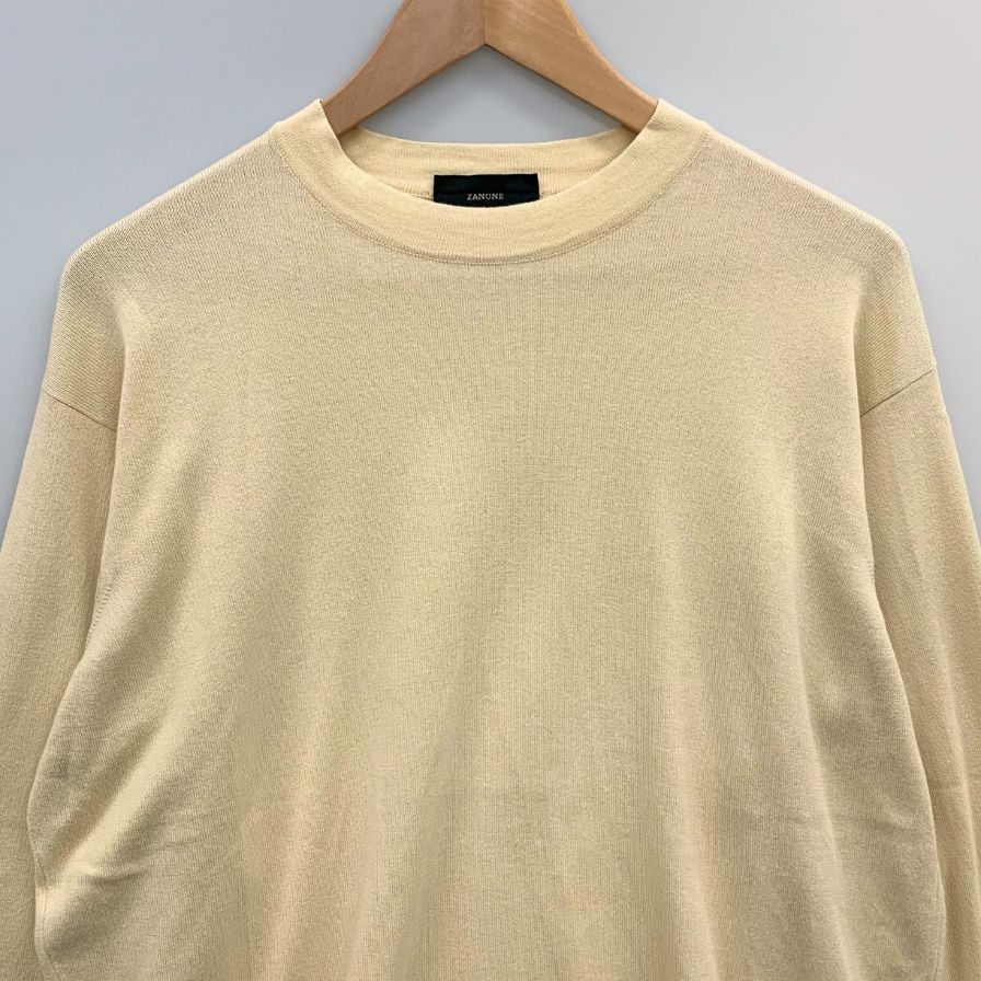 中古◆ザノーネ ニット クルーネック コットン100% メンズ ベージュ サイズ46 ZANONE 【AFB46】