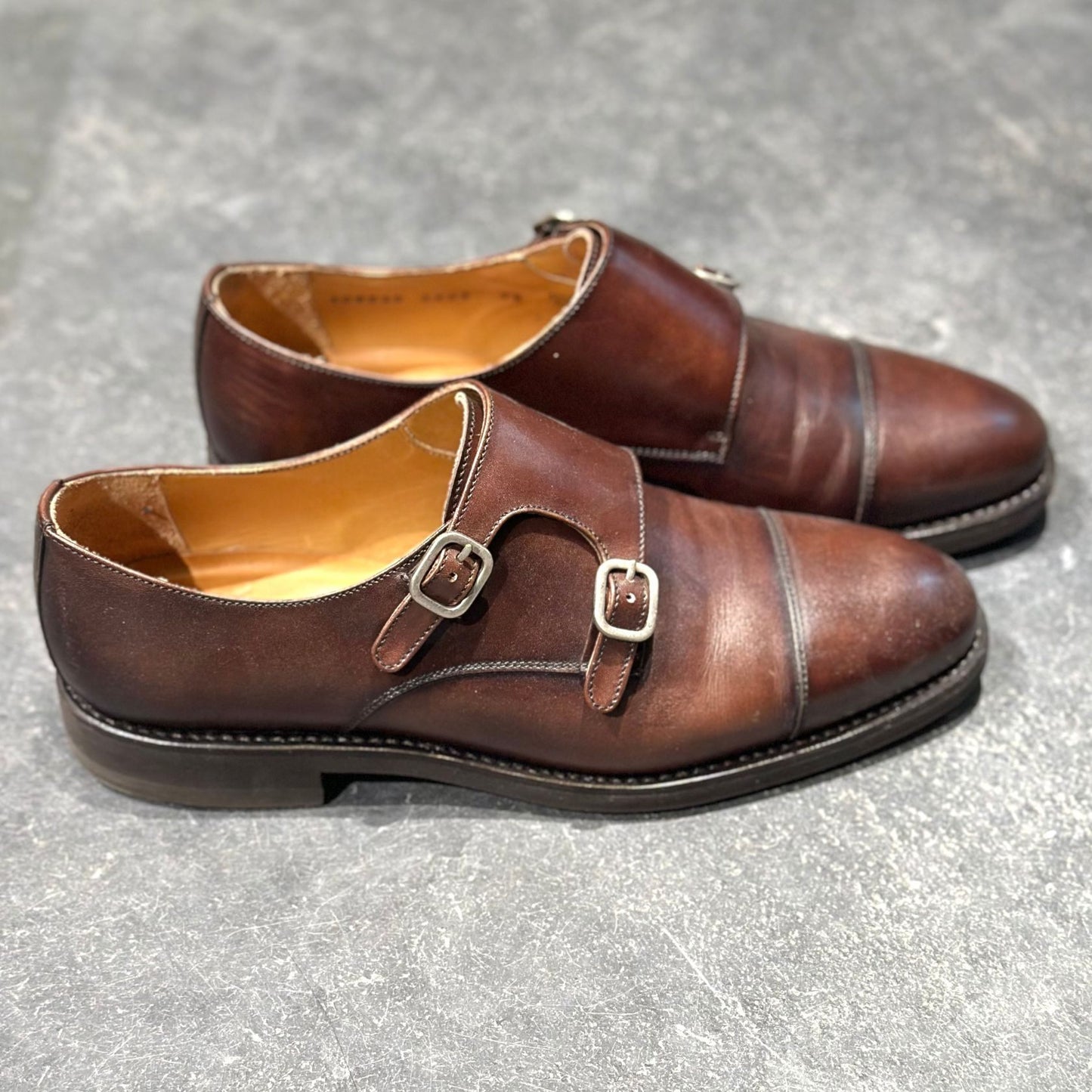 バーウィック レザーシューズ 5425 ダブルモンク ダークブラウン サイズUK7.5 Berwick ビジネスシューズ 約26.0cm【LA】【中古】