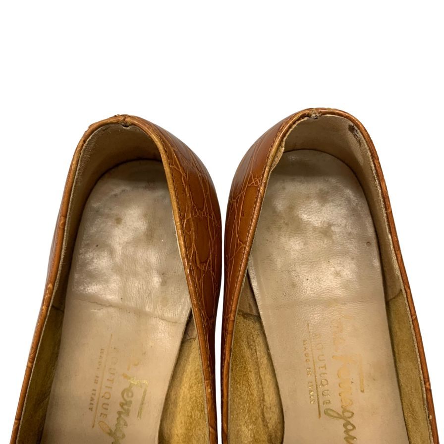サルヴァトーレフェラガモ パンプス ヴァラリボン ブラウン レザー サイズ4C レディース Salvatore Ferragamo VADA 約23.0cm【AFD2】