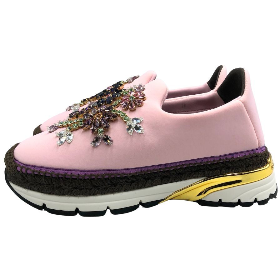 ドルチェ&ガッバーナスニーカー エスパドリーユ フラワービジュー 厚底 ピンク レディース サイズ38 DOLCE&GABBANA 約24.5cm【AFD5】