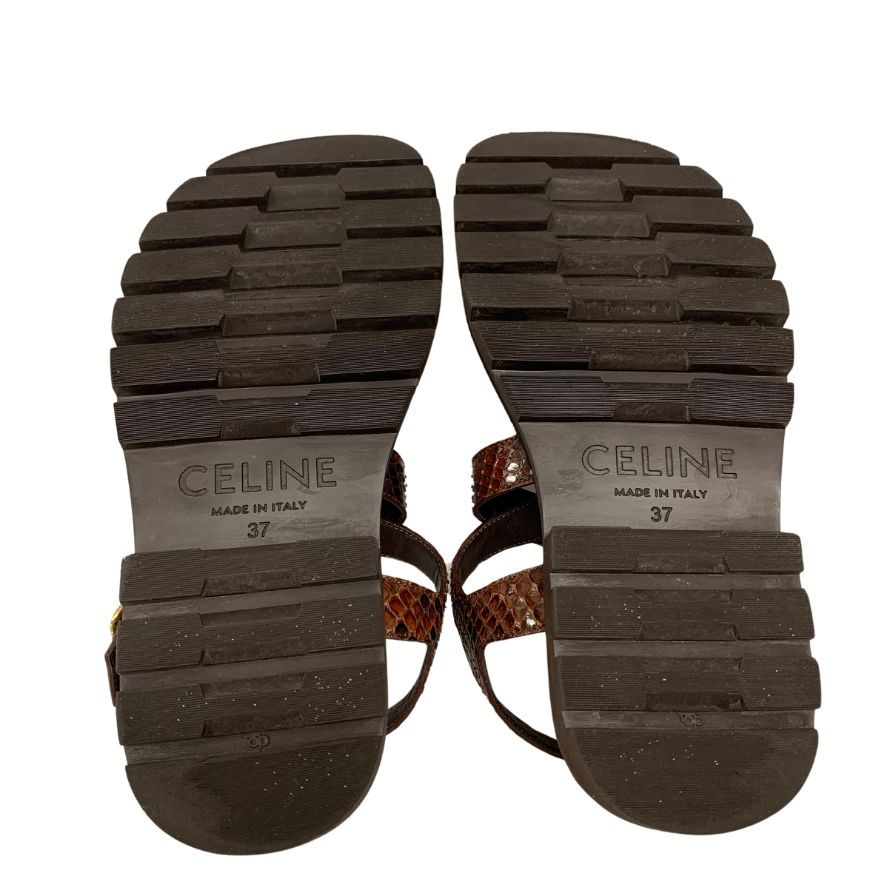 美品◆セリーヌ チャンキーサンダル パイソンレザー ブラウン レディース サイズ37 CELINE【AFD8】