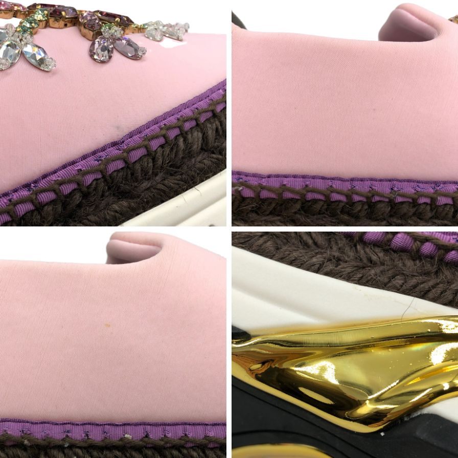 ドルチェ&ガッバーナスニーカー エスパドリーユ フラワービジュー 厚底 ピンク レディース サイズ38 DOLCE&GABBANA 約24.5cm【AFD5】