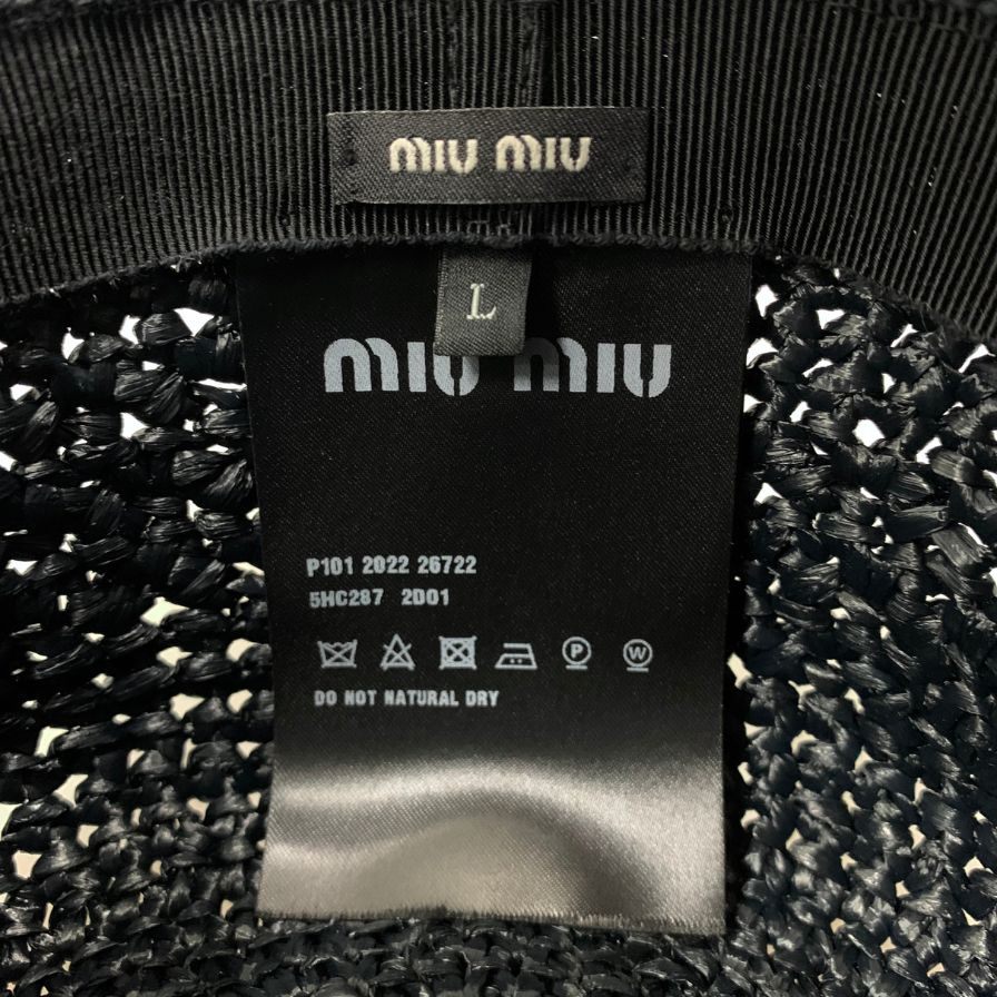 ミュウミュウ 22SS ハット ロゴ クロシェ ブラック レディース サイズL 5HC287 miu miu