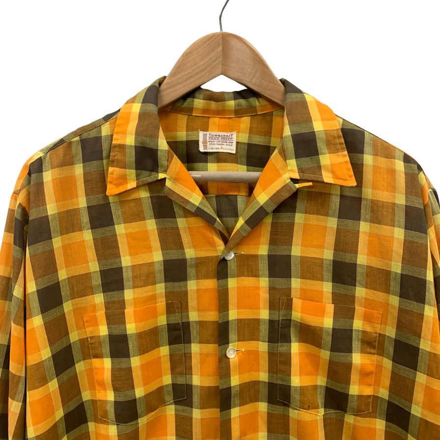 美品◆タウンクラフト 60-70S 開襟シャツ PENN-PRESTタグ チェック メンズ サイズL TOWNCRAFT 【AFB24】