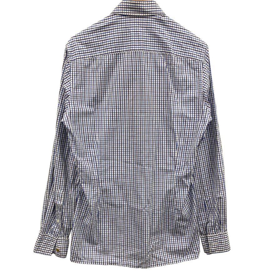 美品◆エルメス シャツ 長袖 チェック柄 コットン ブルー ホワイト サイズ39 メンズ HERMES 【AFA5】
