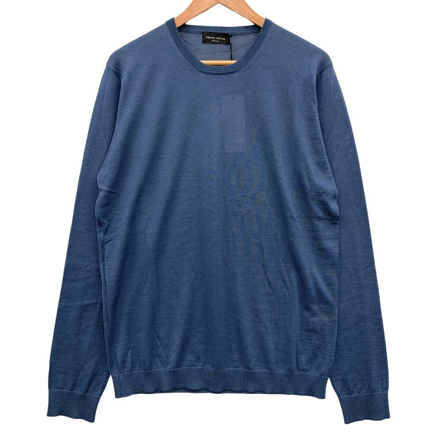 美品◆ロベルトコリーナ 長袖 カットソー ラナウール ネイビー メンズ 50サイズ Roberto Collina 【AFB23】