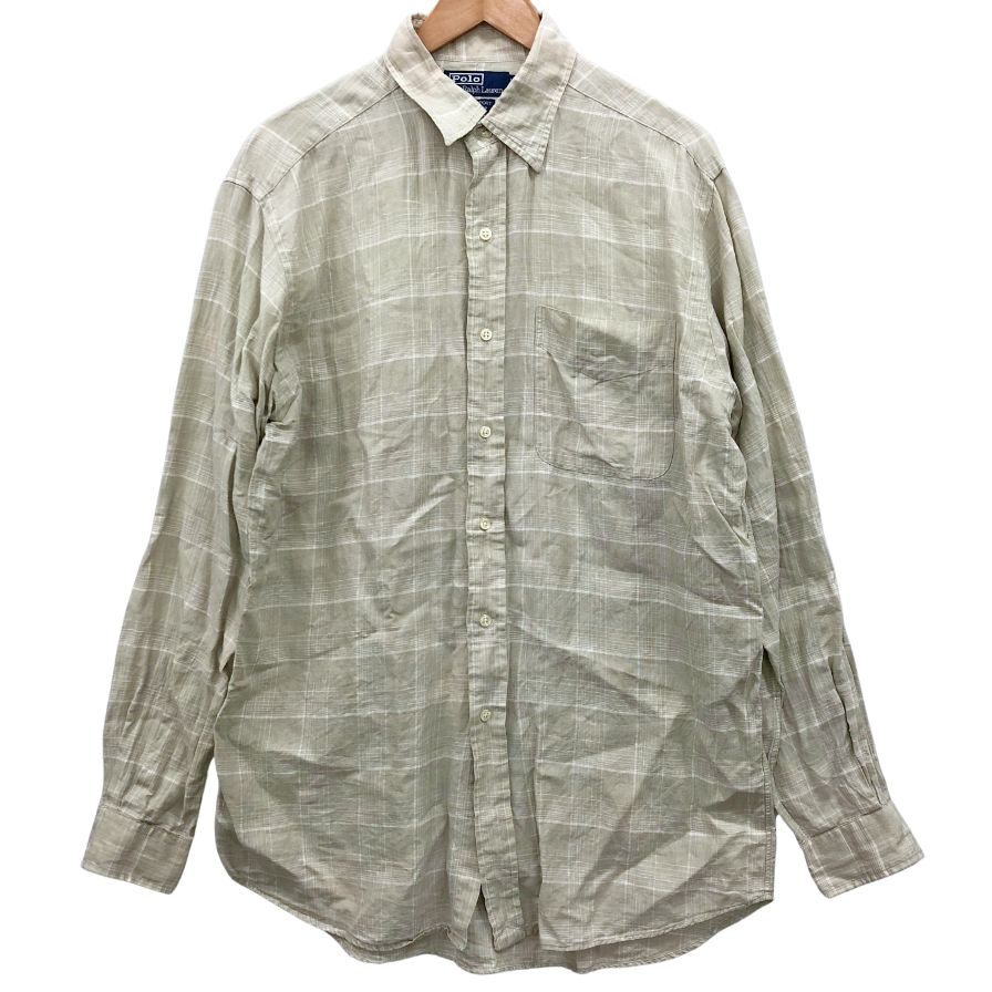 ポロ ラルフローレン リネンシャツ 90S チェック ベージュ サイズM Polo Ralph Lauren【LA】