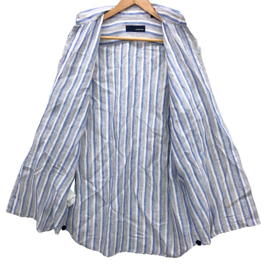 美品◆ラルディーニ 長袖シャツ ストライプ リネン サイズ39 メンズ LARDINI 【AFB17】