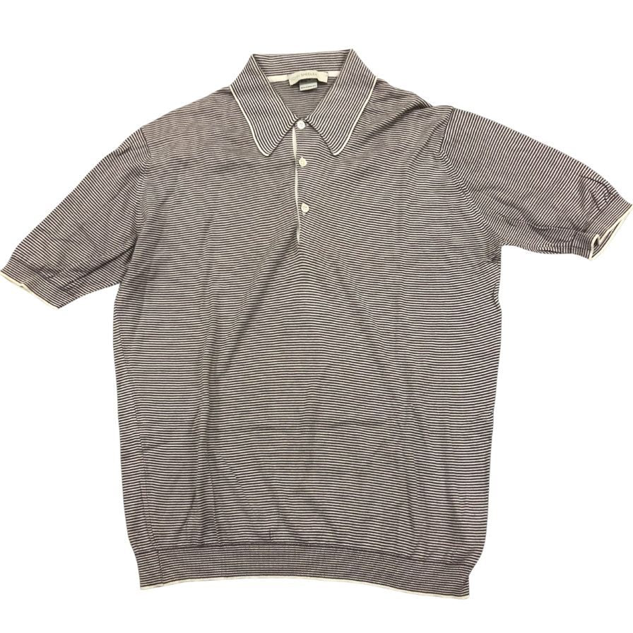 美品◆ジョンスメドレー ポロシャツ ニット 半袖 ボーダー サイズM メンズ グレー系 JOHN SMEDLEY 【AFB2】