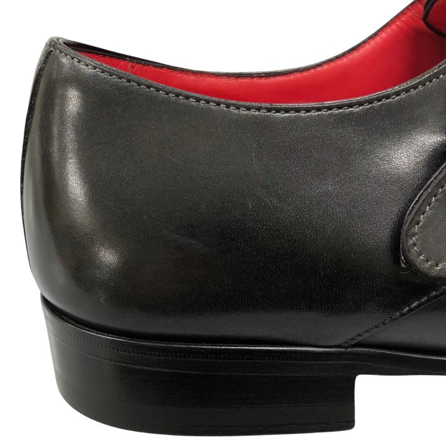 ウィリアム クライン レザーシューズ ダブルモンク パンチドキャップトゥ ブラック サイズ8 メンズ William Klein 約26.5cm【AFC47】