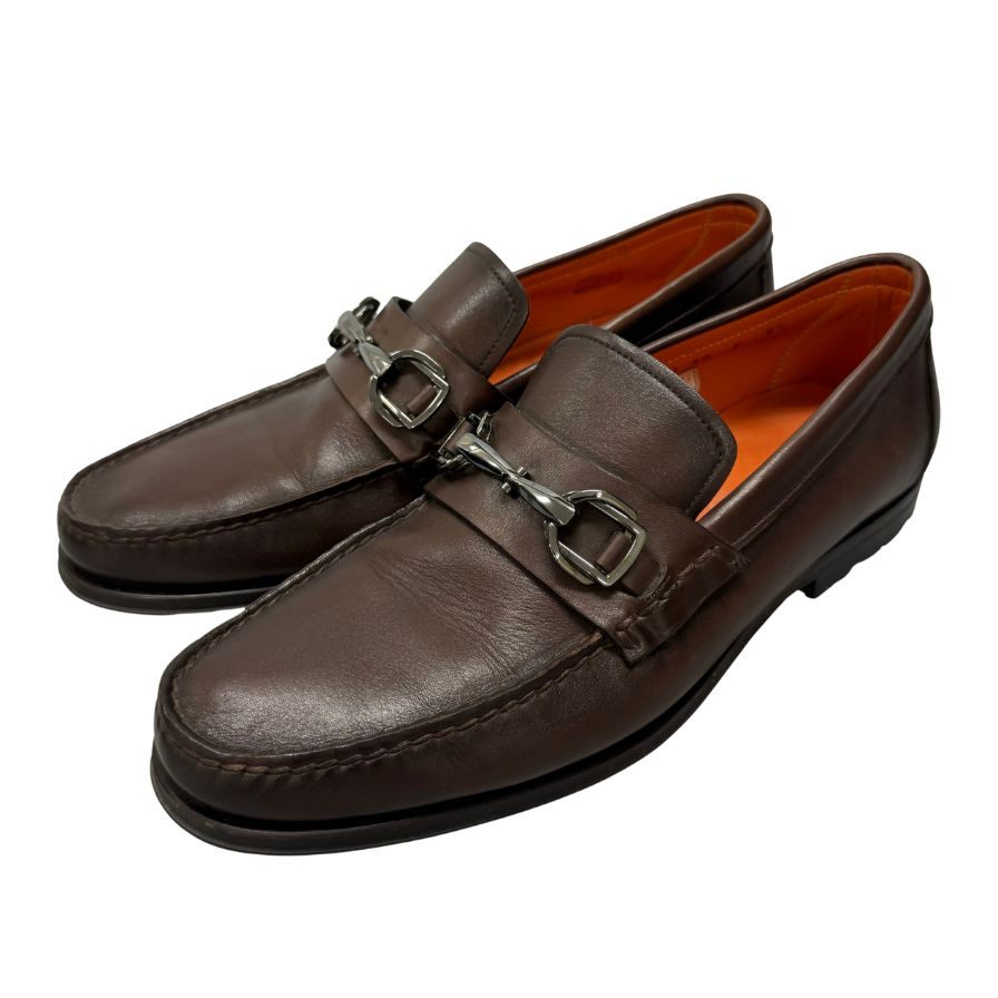 サントーニ レザーシューズ ビット ローファー メンズ サイズ6.5 ブラウン Santoni 約25.0cm【AFC3】