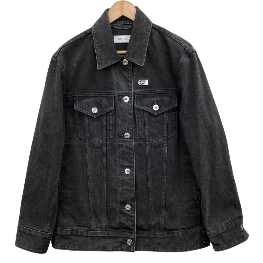 美品◆コーチ デニムジャケット シグネチャー 馬車金具 ブラック レディース サイズ4 COACH 【AFB30】