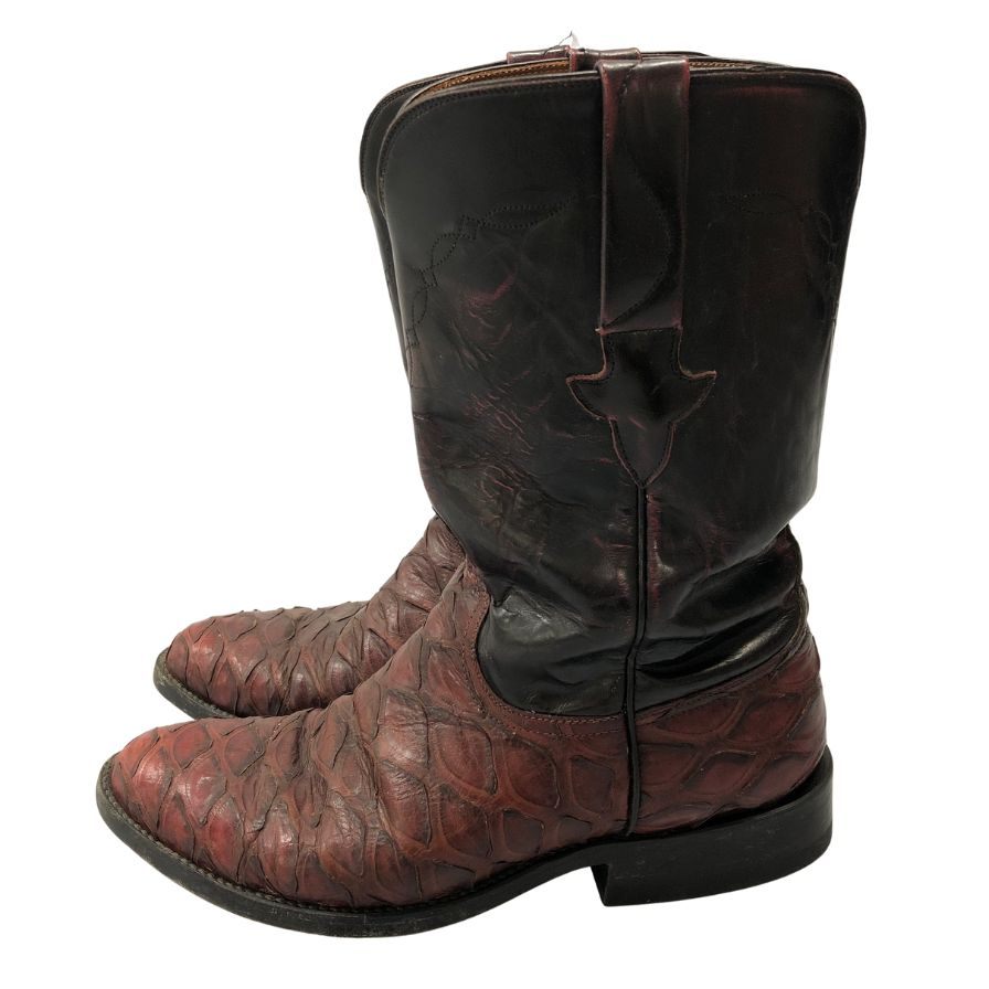 ルケーシー ローパーブーツ ピラルクー&レザーコンビ メンズ サイズ8D ブラウン系 Lucchese 約26.0cm【AFC18】