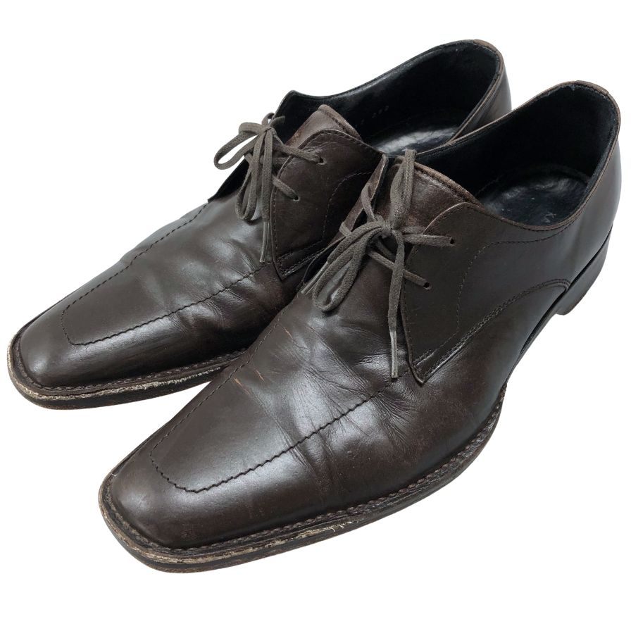 キャサリンハムネット レザーシューズ スクエアトゥ ブラウン メンズ サイズ25.5 KATHARINE HAMNETT LONDON 約25.5cm【AFC28】