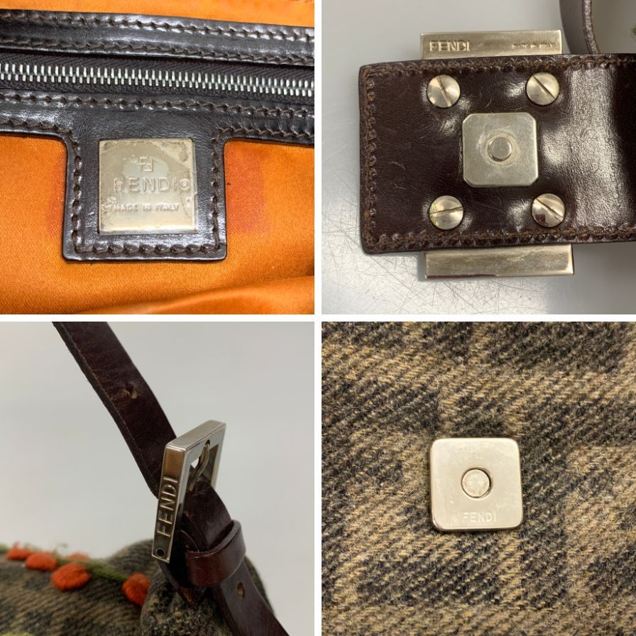 フェンディ ズッカ マンマバケット ウール ショルダーバッグ 花柄刺繍 グリーン系 FENDI【AFE9】